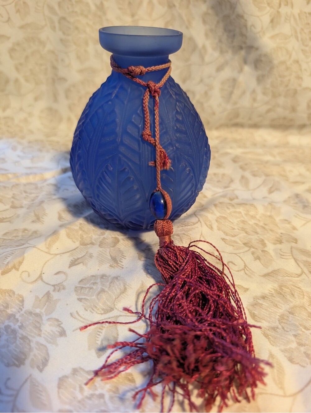Balos Mouthblown Blue Glass Decorative Bottle with Tassel